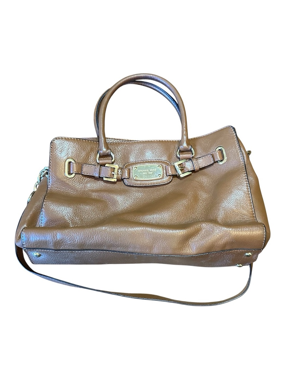 Michael Kors Hamilton Chestnut Pebbled Leather Satchel with Gold Hardware